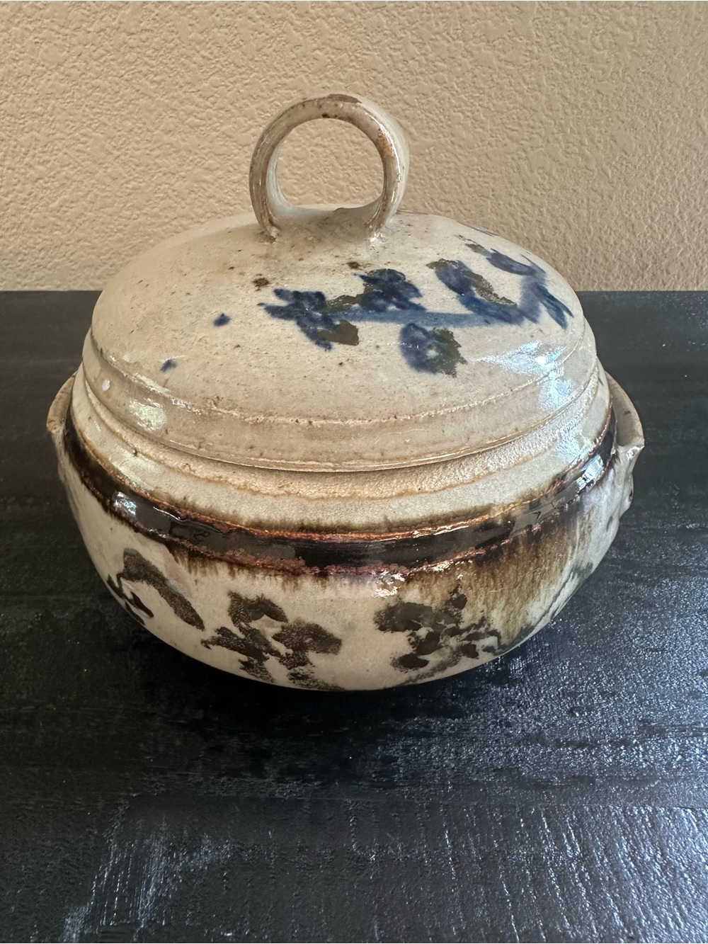 Handcrafted Pottery Lidded Casserole Dish With Floral Deign